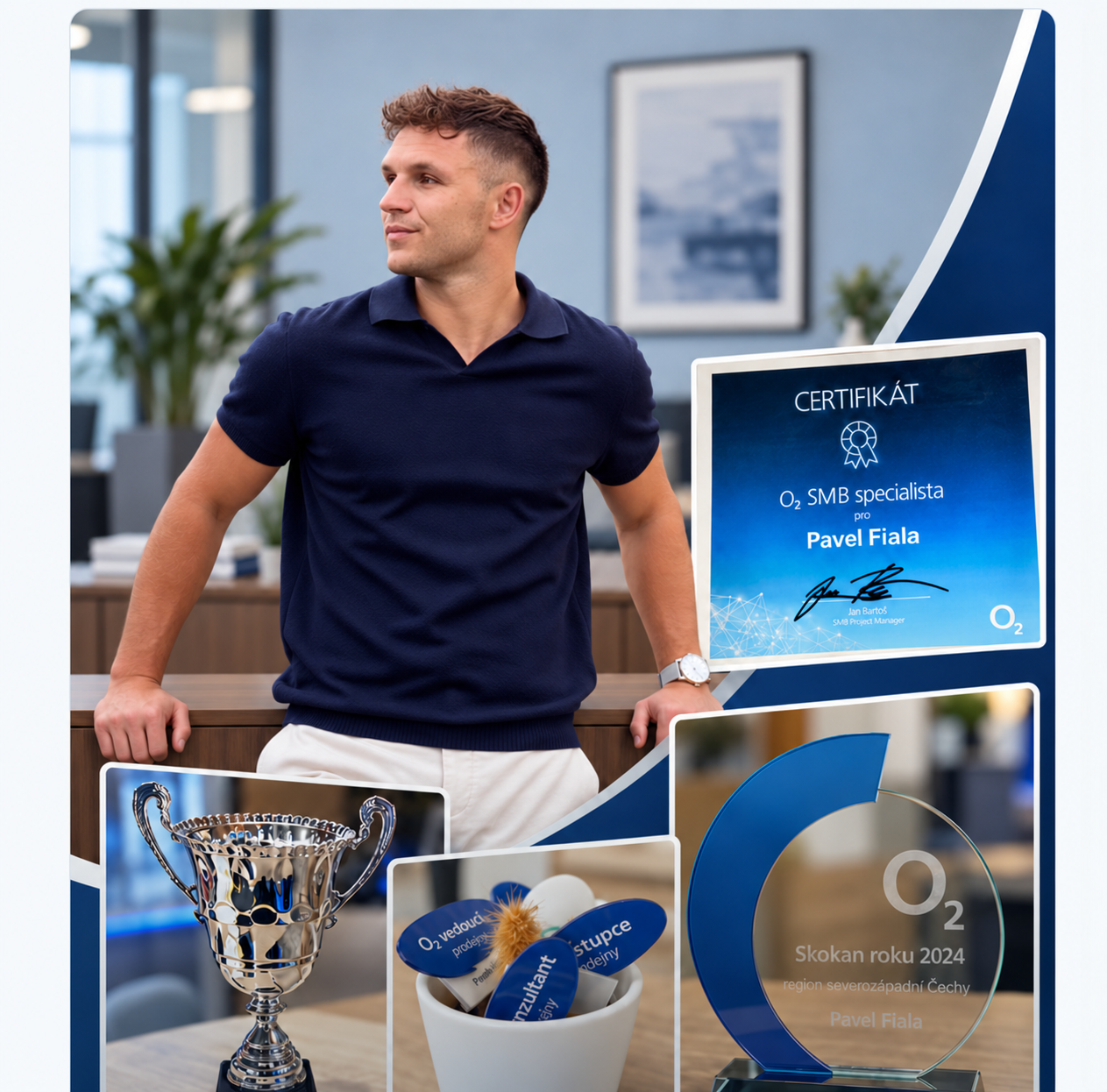Pavel Fiala s certifikátem a pracovními oceněními